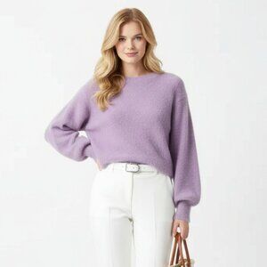 Wego Lavender Pastel Purple Soft Cozy Cropped Long Sleeve Crewneck Sweater S